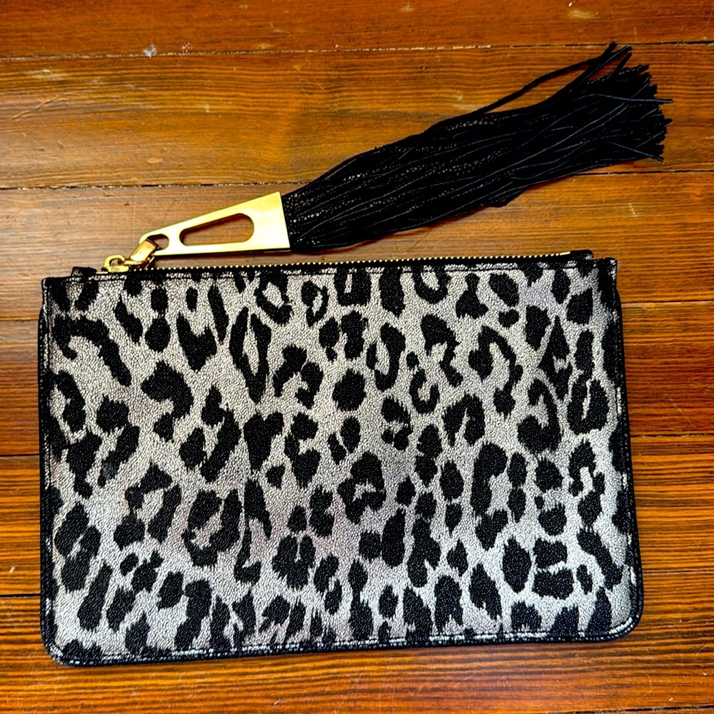 NEVER BEEN USED- Brian Atwood Metallic Leopard Clutch.